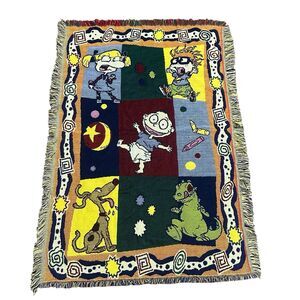Vintage 90s Rugrats Knit Throw Fringe Blanket By The Northwest Company Cartoon